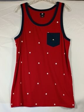 EUC DC Red Tank with Navy Pocket & Star Print Mens Size Medium Summer